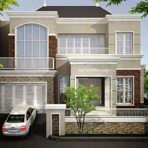 Desain Rumah Semiklasik Kavling Pojok/ Hoek 2 lantai