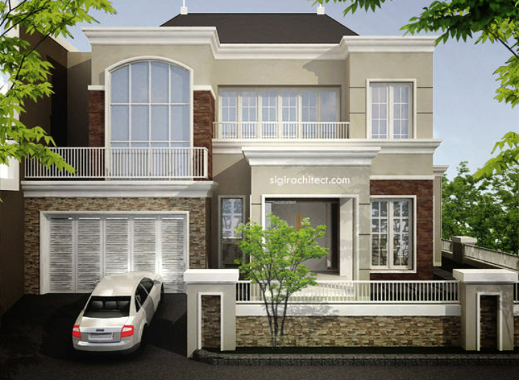 Desain Rumah Semiklasik Kavling Pojok/ Hoek 2 lantai