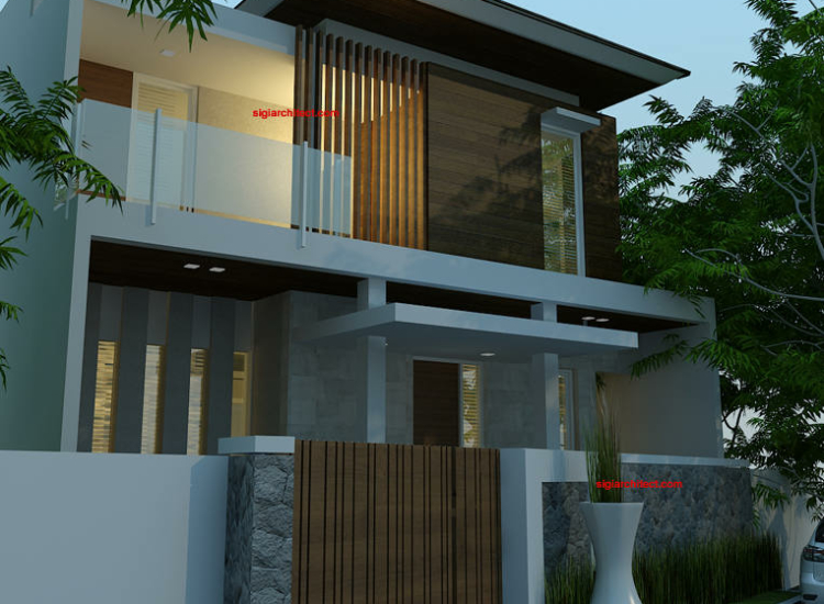 Desain Villa 200 M2 & Kolam Renang, Fasad Minimalis Tropis