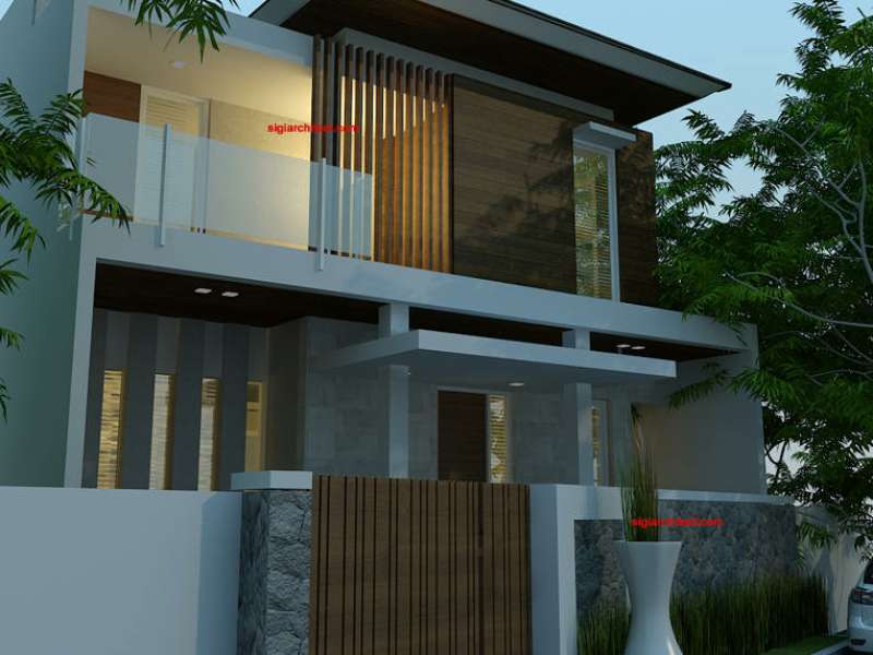 Desain Villa 200 M2 & Kolam Renang, Fasad Minimalis Tropis