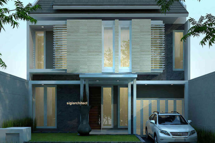 Desain Rumah Tropis Minimalis 2 Lantai Aksen Batu Alam Fasad