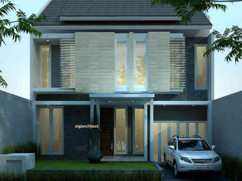 Desain Rumah Tropis Minimalis 2 Lantai Aksen Batu Alam Fasad