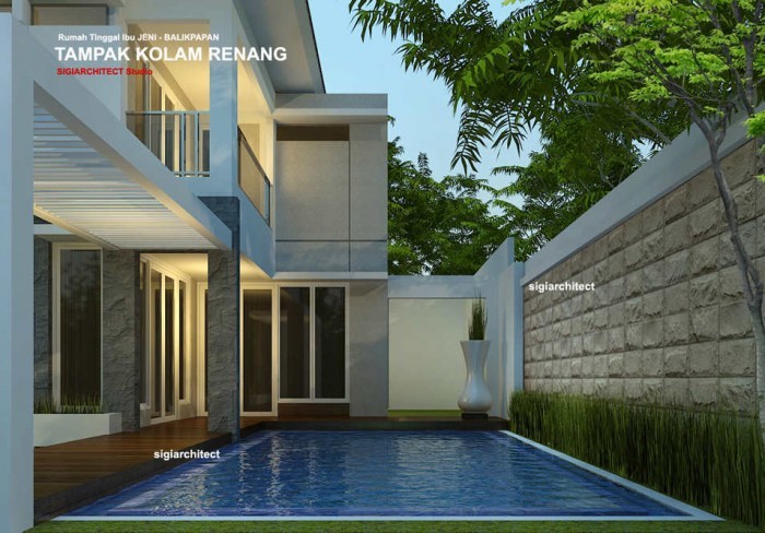 Pada lantai kolam renang dan juga permukaan dinding yang dimiliki tentunya perlu untuk di selesaikan dengan baik dan benar. Rumah Sudut Minimalis 2 Lantai Type 400 M2 & Desain Kolam ...