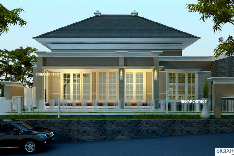 Desain Villa Klasik Pojok/ Hoek, 2 Lantai Stle Fasad Kolonial