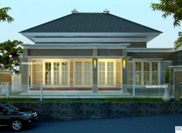 Desain Villa Klasik Pojok/ Hoek, 2 Lantai Stle Fasad Kolonial