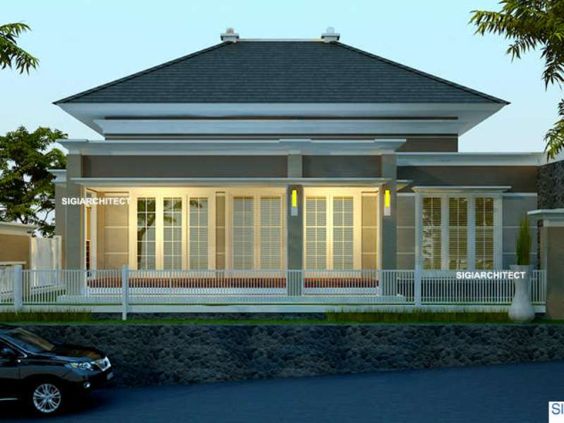 Desain Villa Klasik Pojok/ Hoek, 2 Lantai Stle Fasad Kolonial