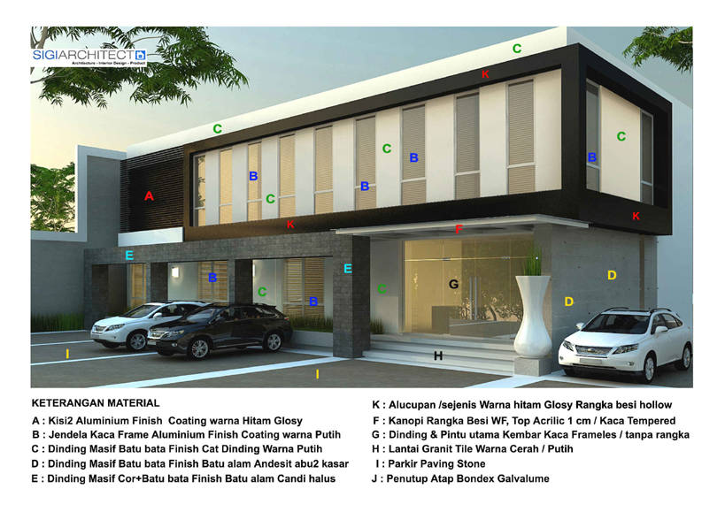 bangunan Kantor 2 lantai - Material Fasad