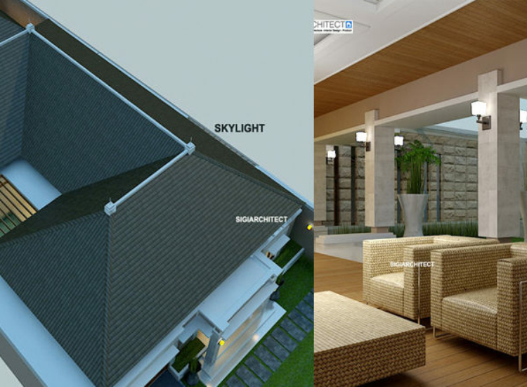 Desain Villa Bali 1 Lantai I Teras Rumah, Taman & Kolam