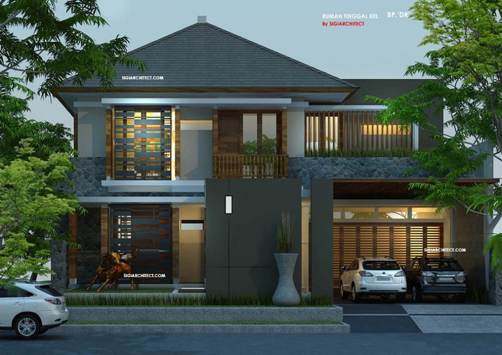 DESAIN RUMAH POJOK TROPIS MODERN_VIEW DEPAN