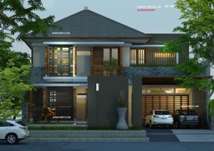 Desain Rumah Pojok Tropis 2 Lantai & Kolam Renang, Type 600 M2