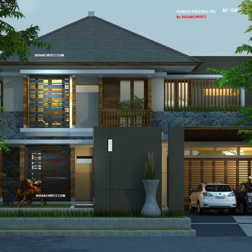 Desain Rumah Pojok Tropis 2 Lantai & Kolam Renang, Type 600 M2