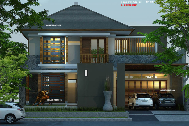 Desain Rumah Pojok Tropis 2 Lantai & Kolam Renang, Type 600 M2