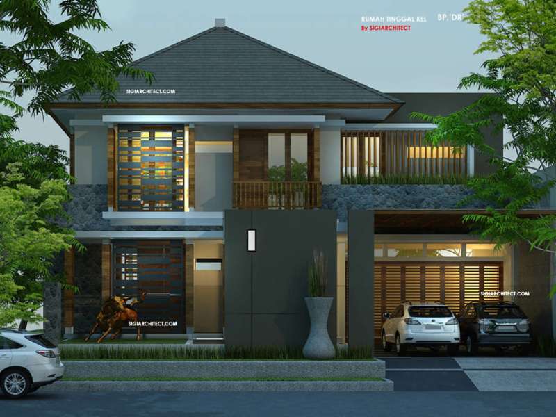 Desain Rumah Pojok Tropis 2 Lantai & Kolam Renang, Type 600 M2