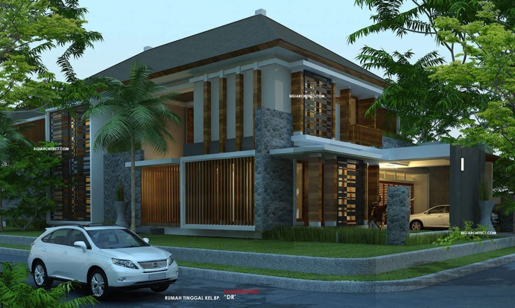 DESAIN RUMAH POJOK TROPIS MODERN-VIEW SUDUT