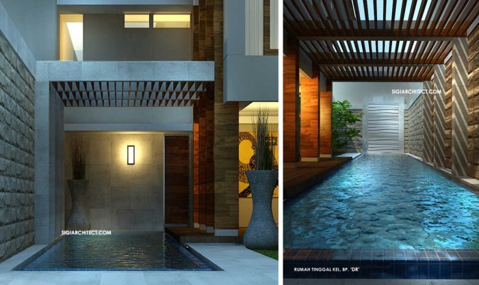 Desain Rumah Pojok Tropis 2 Lantai &amp; Kolam Renang, Type 600 M2