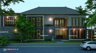 desain rumah pojok tropis 2 lantai & kolam renang, type 600 m2