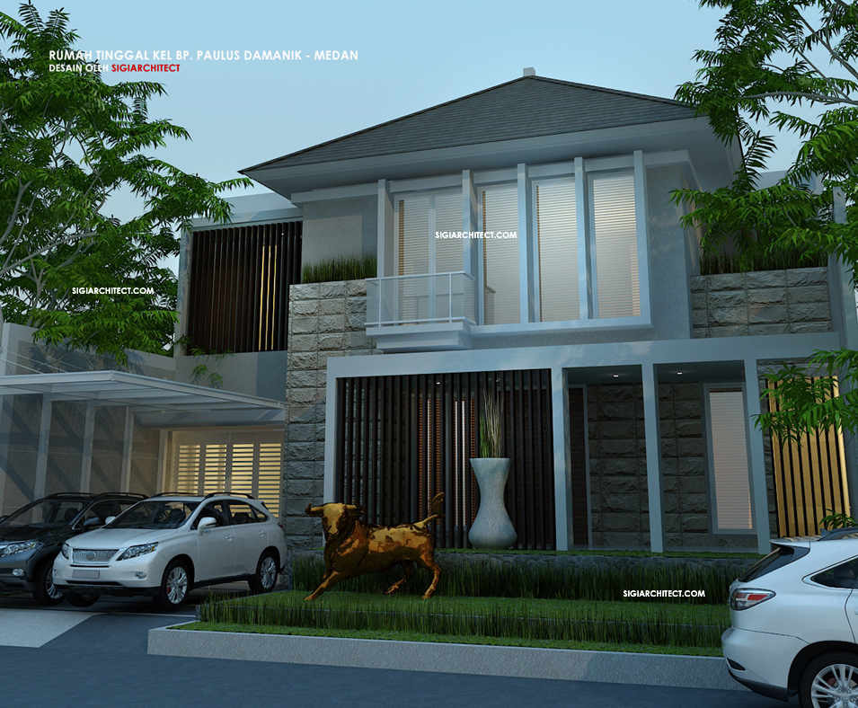 RUMAH TROPIS MODERN MINIMALIS 2 LANTAI_view depan