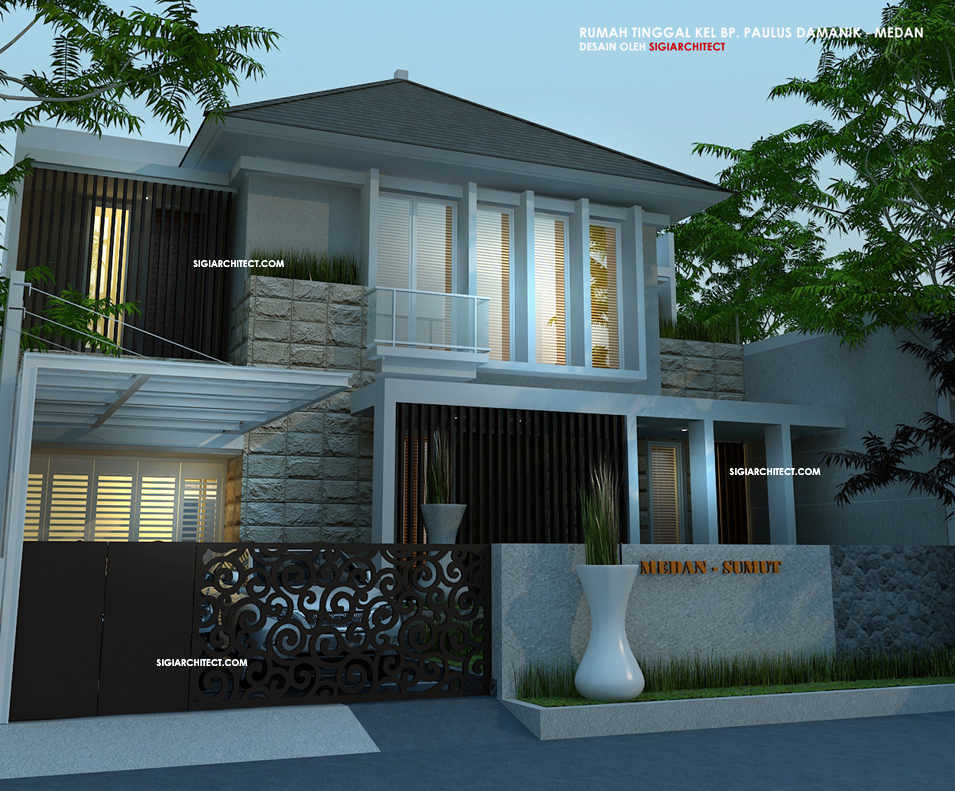 RUMAH TROPIS MODERN MINIMALIS 2 LANTAI_view pagar depan