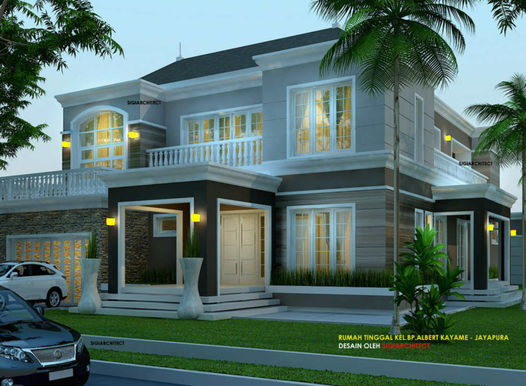 Desain Rumah Klasik Kolonial Kavling Hook 2 lantai
