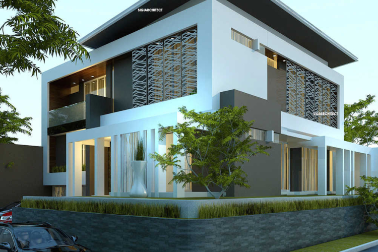 Desain Rumah Pojok Minimalis Modern Box House 500 M2