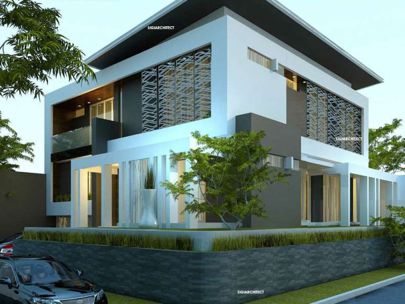 Desain Rumah Pojok Minimalis Modern Box House 500 M2