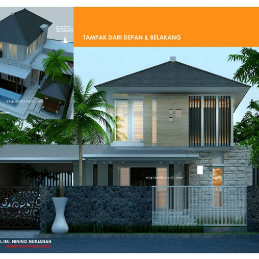 Desain Villa 2 Lantai_Kolam Renang&Gazebo Aksen Batu Alam