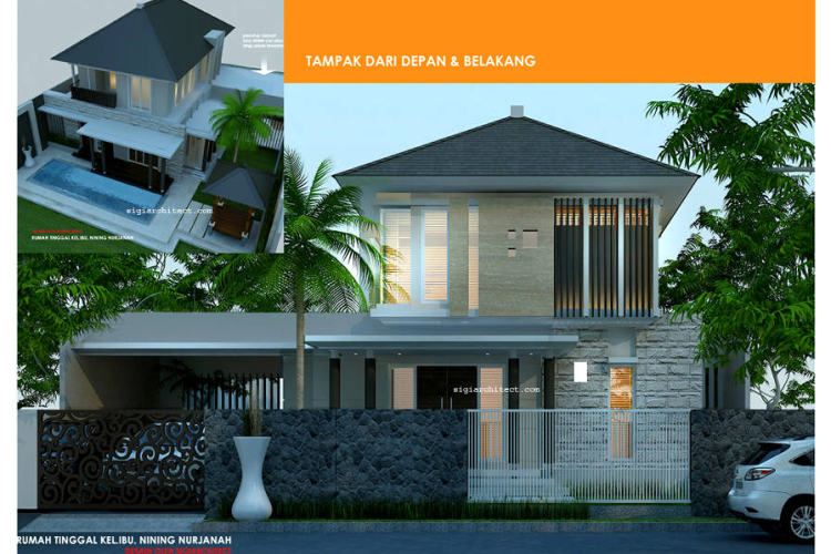 Desain Villa 2 Lantai_Kolam Renang&Gazebo Aksen Batu Alam