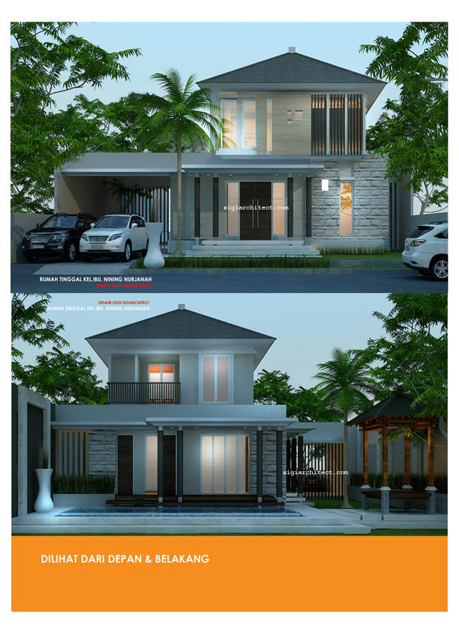 Desain Villa 2 Lantai kolam renang & gazebo Aksen Batu Alam_fasade