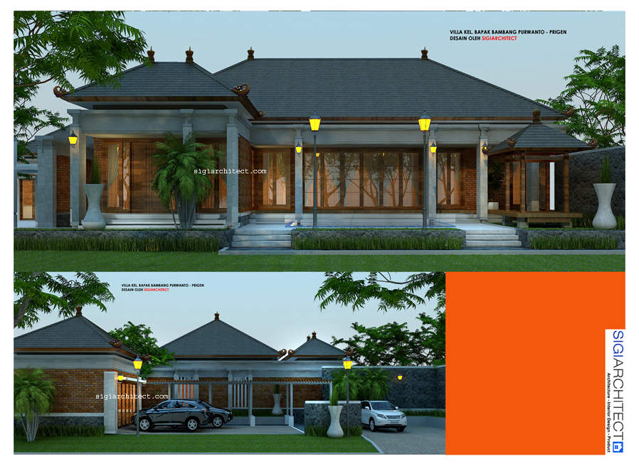 desain villa 1 lantai & kolam renang