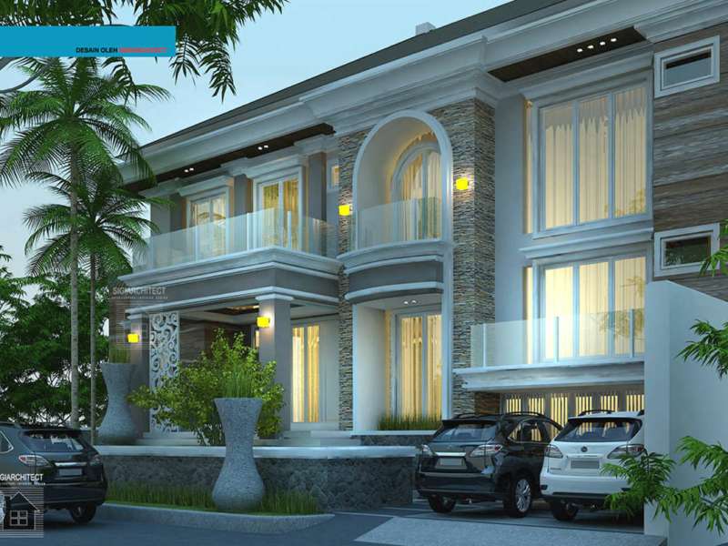 Rumah Klasik 2 Lantai Semibasemen, Desain Mediteran