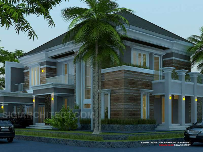 Desain Rumah Kolam Renang Kavling Hook 2 Lantai, Klasik Modern
