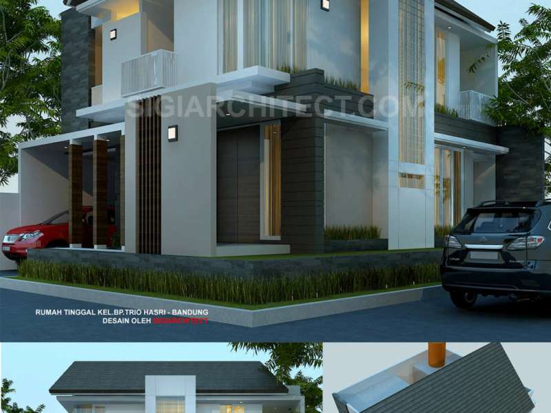 Desain Rumah Tumbuh 2 Lantai Kavling hook/ pojok, Fasad Tropis Minimalis