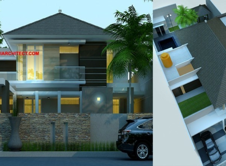 Desain Rumah Mewah Tropis 2 Lantai dengan Kolam Renang