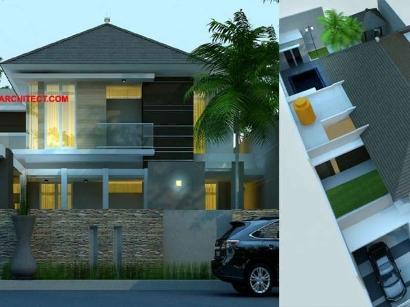Desain Rumah Mewah Tropis 2 Lantai dengan Kolam Renang