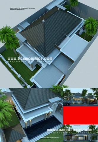 desain rumah villa tropis 1 lantai dengan kolam renang