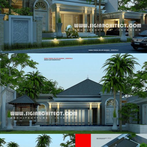 Desain villa klasik modern & Kolam Renang, Fasad Rumah Tropis 1 Lantai