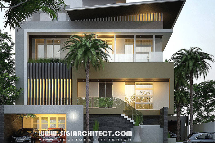 Desain Rumah Mewah Hook 3-4 Lantai, Arsitek Modern Minimalis Atap Tegola