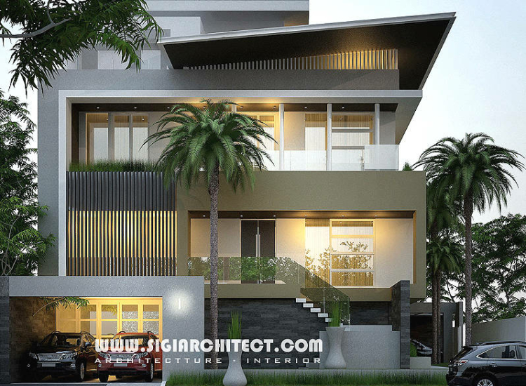 Desain Rumah Mewah Hook 3-4 Lantai, Arsitek Modern Minimalis Atap Tegola