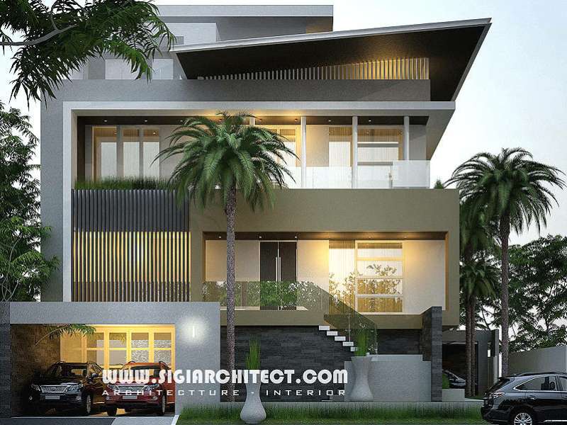 Desain Rumah Mewah Hook 3 Lantai,  Minimalis Atap Bitumen