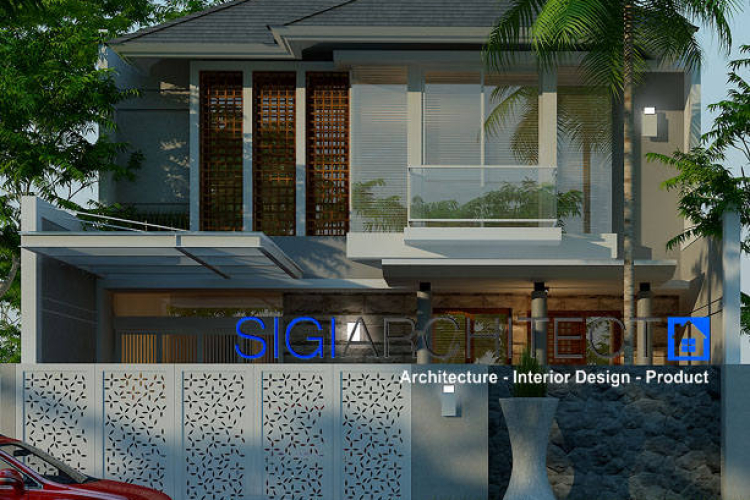Desain Rumah Tumbuh Minimalis Tropis 2 Lantai, Pagar Besi Curving