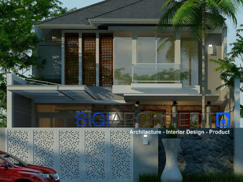 Desain Rumah Tumbuh Tropis 2 Lantai Pagar Besi Curving