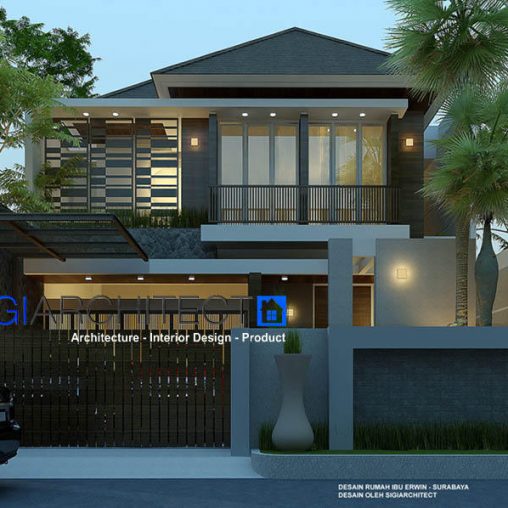 Rumah Tropis Batu Alam Ekspos, Desain Fasad Modern 2 Lantai Type 400