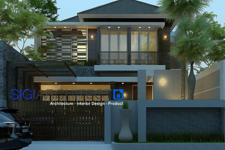 Rumah Tropis Batu Alam Ekspos, Desain Fasad Modern 2 Lantai Type 400