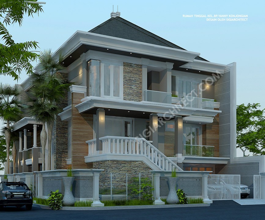 Rumah 3 Lantai Modern Klasik sudut