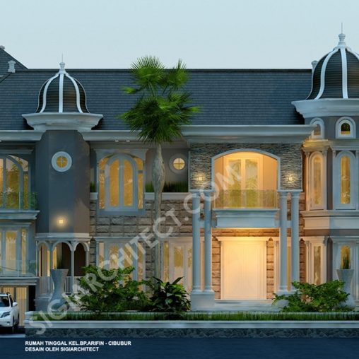 Rumah Klasik Kavling Hook, Desain Mewah 2 Lantai dengan Roof Garden