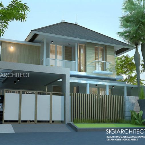 RUMAH MINIMALIS TYPE  250 M2 2 lantai, desain fasad tropis modern