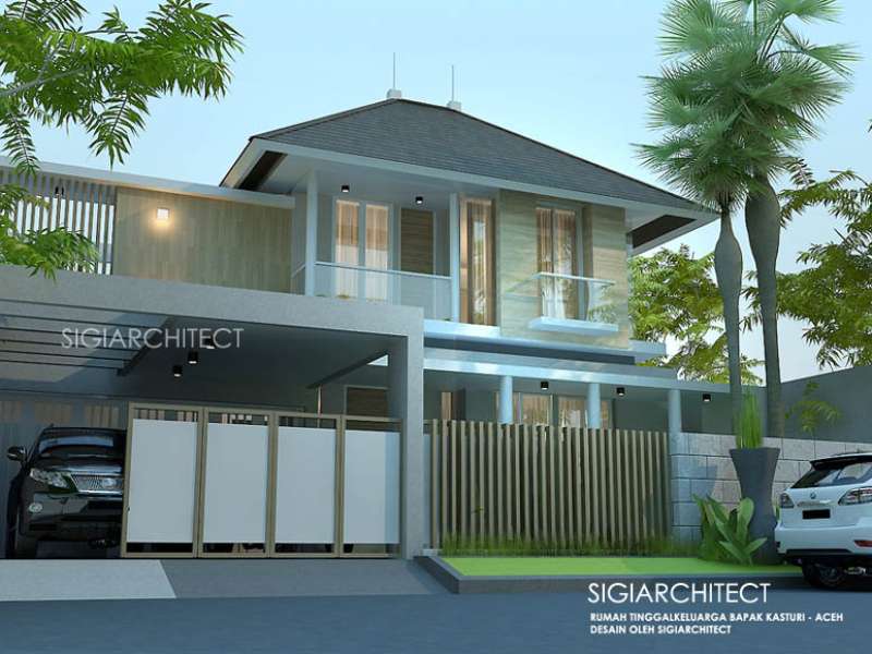 RUMAH MINIMALIS TYPE  250 M2 2 lantai, desain fasad tropis modern