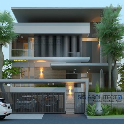 Desain Rumah Semibasemen & Kolam Renang Modern Minimalis