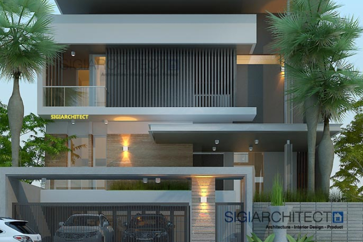 Desain Rumah Semibasemen & Kolam Renang Modern Minimalis