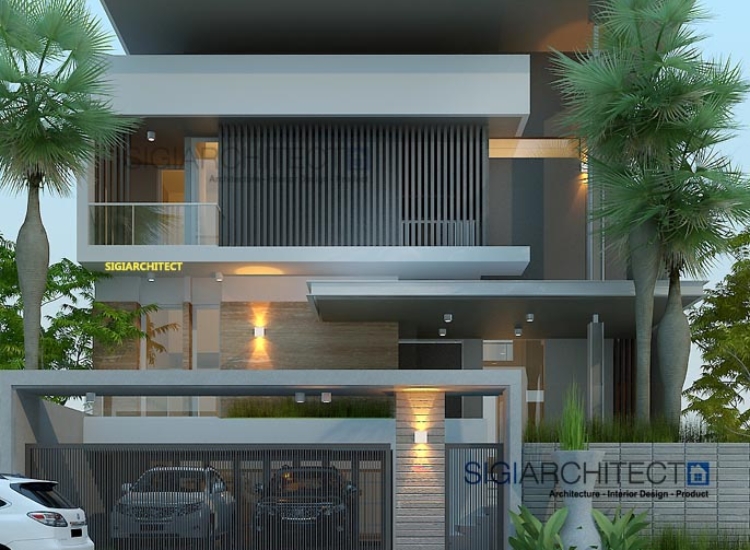 Desain Rumah Semibasemen & Kolam Renang Modern Minimalis